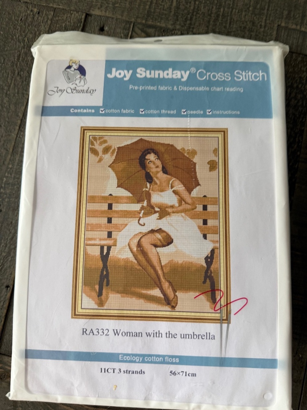 Woman w/ Umbrella Sepia Joy Sunday Pre-Printed Cross Stitch Kit 11ct Aida - NEW
